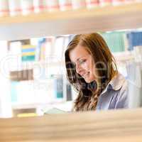 High school library student woman read book