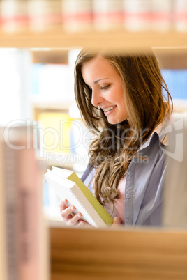 High school library student woman read book