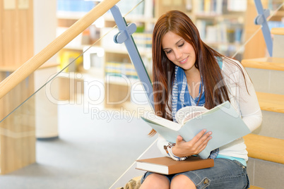 High school library student read on stairs