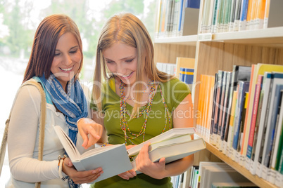Girl friends student at high school library