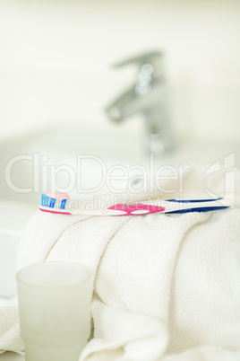 Toothbrush with toothpaste close-up teeth hygiene