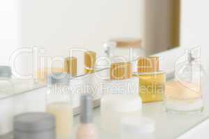 Bathroom shelf with beauty and hygiene products
