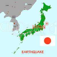 Japan map with epicenter of strong earthquake