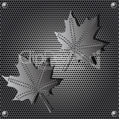 metal shield maple leaf  background with rivets