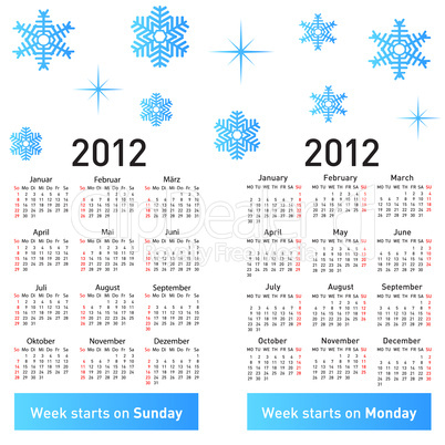 Stylish German calendar with snowflakes for 2012.