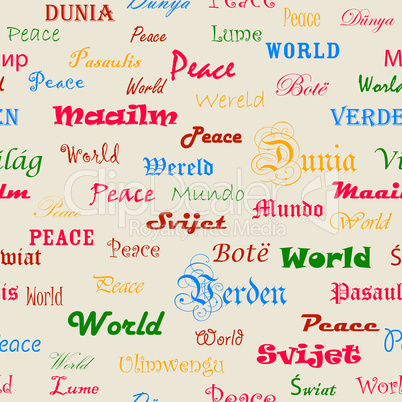 Peace . Seamless wallpaper with the word peace in different lang