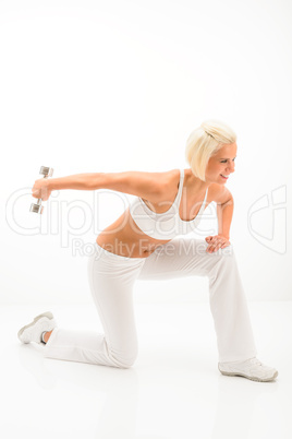Woman white fitness exercise with weights