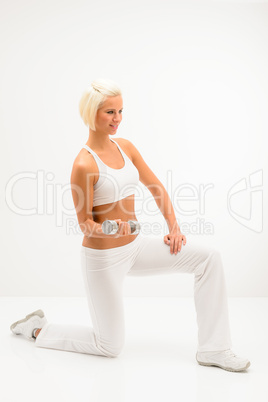 Woman white fitness exercise with weights