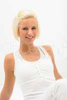 Sport blond fitness woman on white background