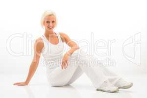 White fitness woman relax at Pilates exercise