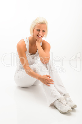 White fitness woman relax at Pilates exercise