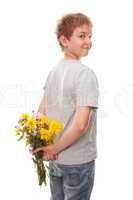 boy with a bouquet of flowers