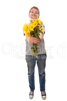 boy with a bouquet of flowers