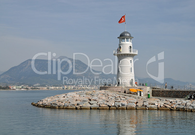 Leuchtturm am Hafen von Alanya, Türkei
