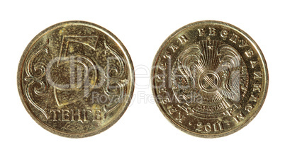 Old coin of Kazakhstan on the white background (2011 year)