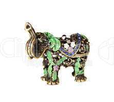 Metal elephant with crystals on the white background (souvenir)