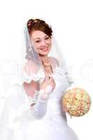 Redhead bride in a white dress