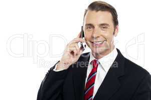 Corporate male consultant talking over cellphone