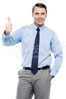 Picture of a male executive showing thumbs up