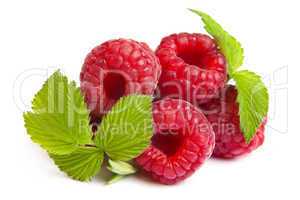 Bunch of a red raspberry on a white background. Close up macro s