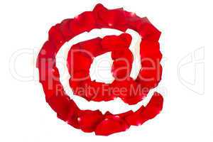 e-mail symbol  made from red petals rose on white