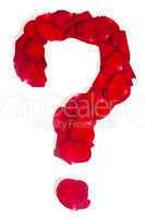 Question sign  made from red petals rose on white