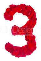 number 3  made from red petals rose on white