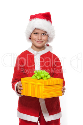 Boy holding a christmas gift