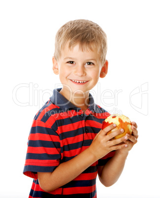 Boy holding an apple