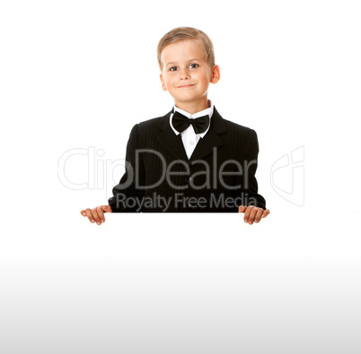 Boy holding a banner