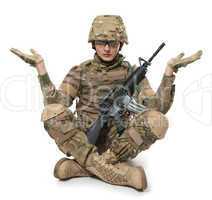 Modern soldier meditating