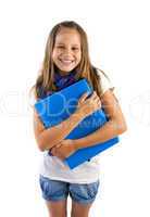 school girl with blue folder