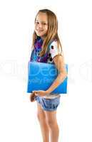 school girl with blue folder