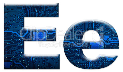 Digital letter E on the white background