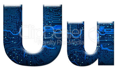 Digital letter U on the white background