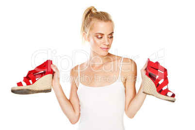 Attractive woman with red sandals