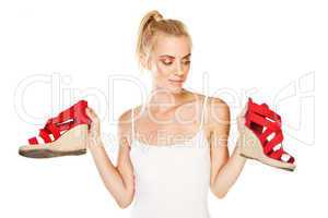 Attractive woman with red sandals