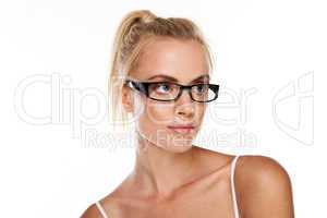 Casual blonde woman in glasses
