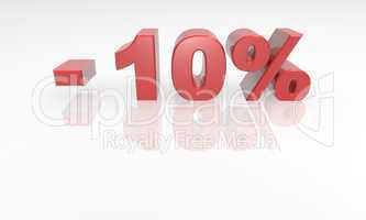 10 percent off red font text with reflection