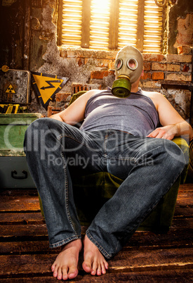 man in a gas mask