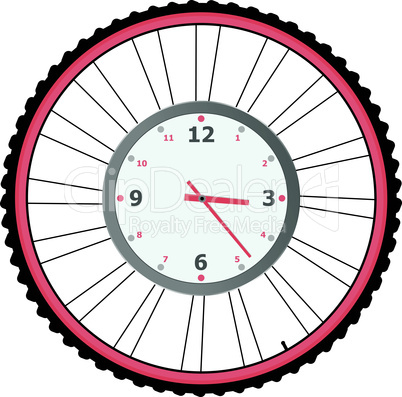 vector clock on bike wheel isolated on white background