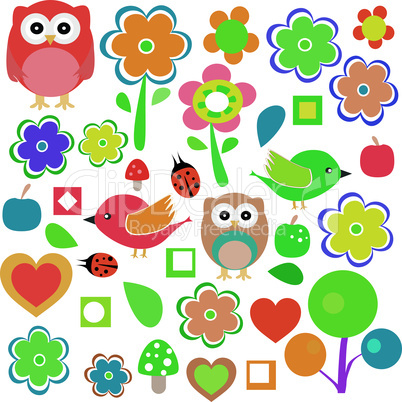 animals and nature design elements. vector retro background