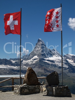 Flags Of Switzerland And Canton Valais,  Matterhorn