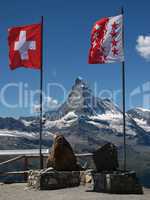Flags Of Switzerland And Canton Valais,  Matterhorn