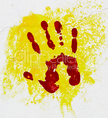 Red palm on the yellow background.