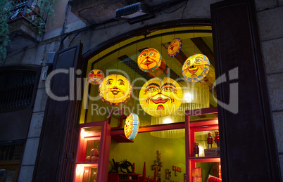 The luminous window of a toy shop