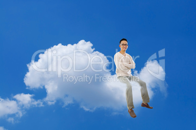 Full body Asian man sitting cloud