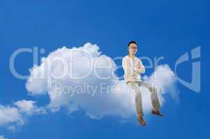 Full body Asian man sitting cloud