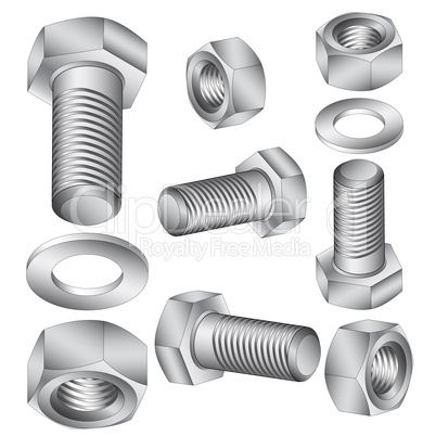 Stainless steel bolt and nut. Vector illustration.