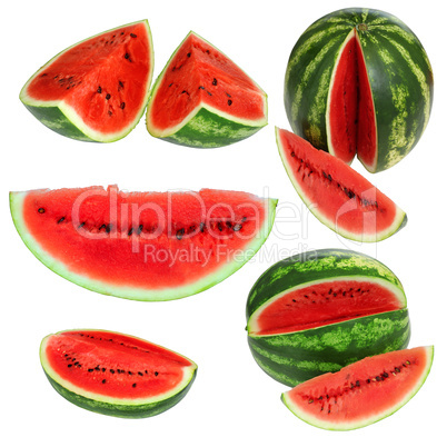 Set fresh watermelon and slices isolated on a white background